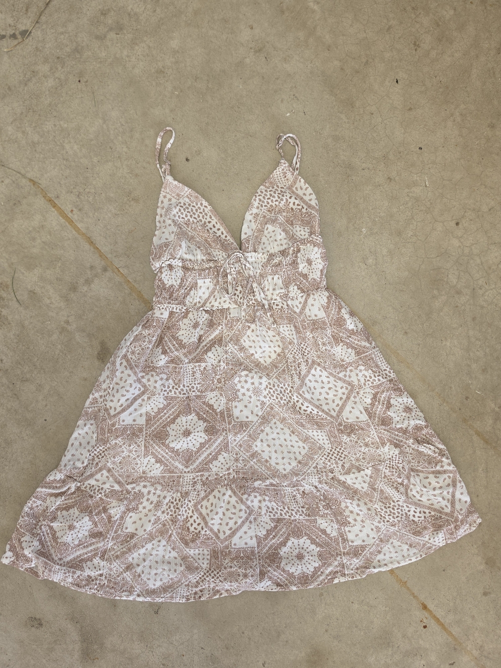 Streetwear Society Cream & Tan Patterned Mini Dress